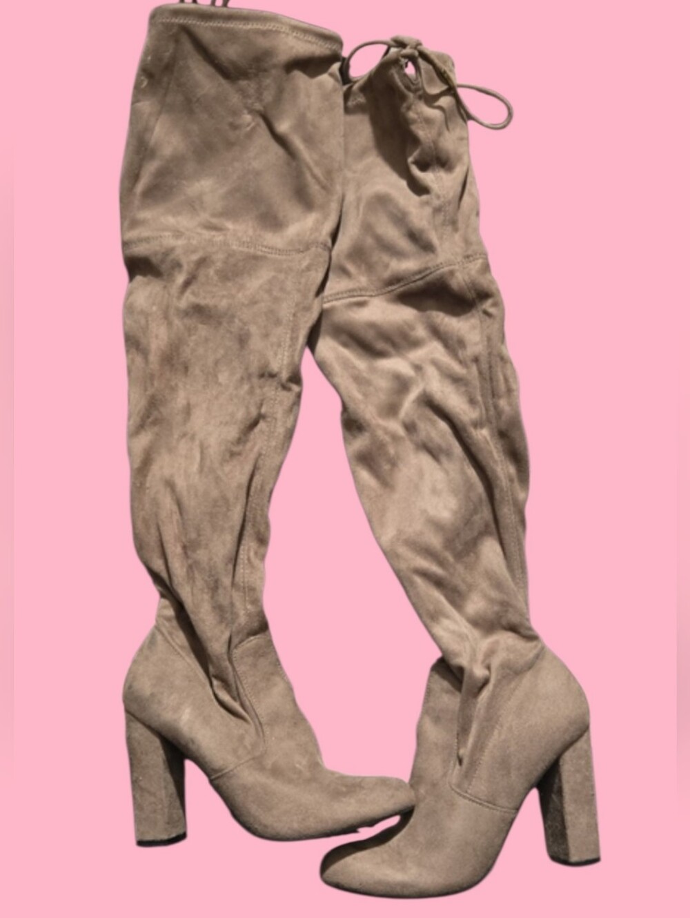 Over-the-Knee Suede Block Heel Boots in Taupe